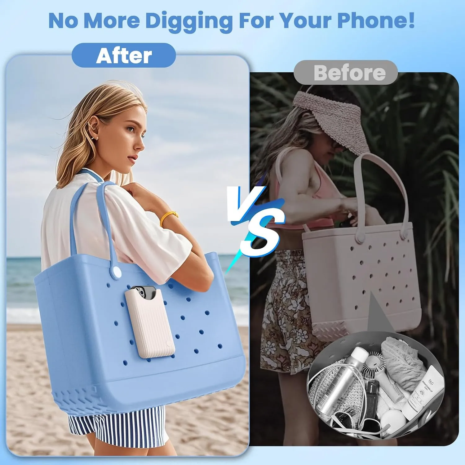 OUTXE Phone Holder Insert for Bogg Bag, Cell Phone Holder Button Accessory with Locking Buckle Compatible with L/XL/Original/Baby Bogg & Simple Modern Bag, No More Digging for iPhone(Coconut White)