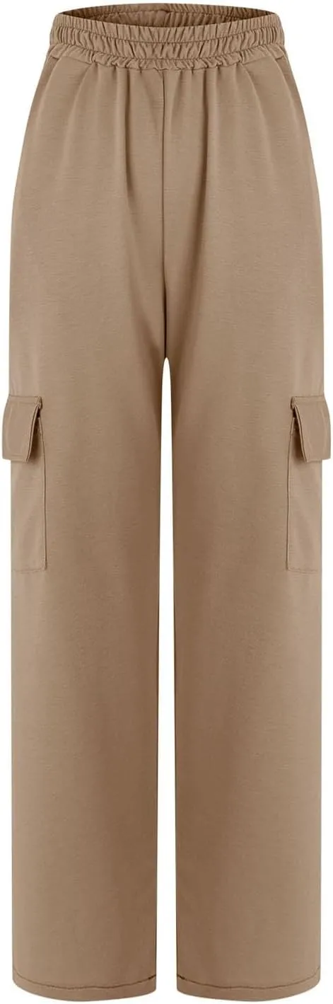 Palazzo Pants for Women Elastic Waisted Lounge Pants Fall Street Wear Straight Wide Leg Pants with Multi Pockets y2k