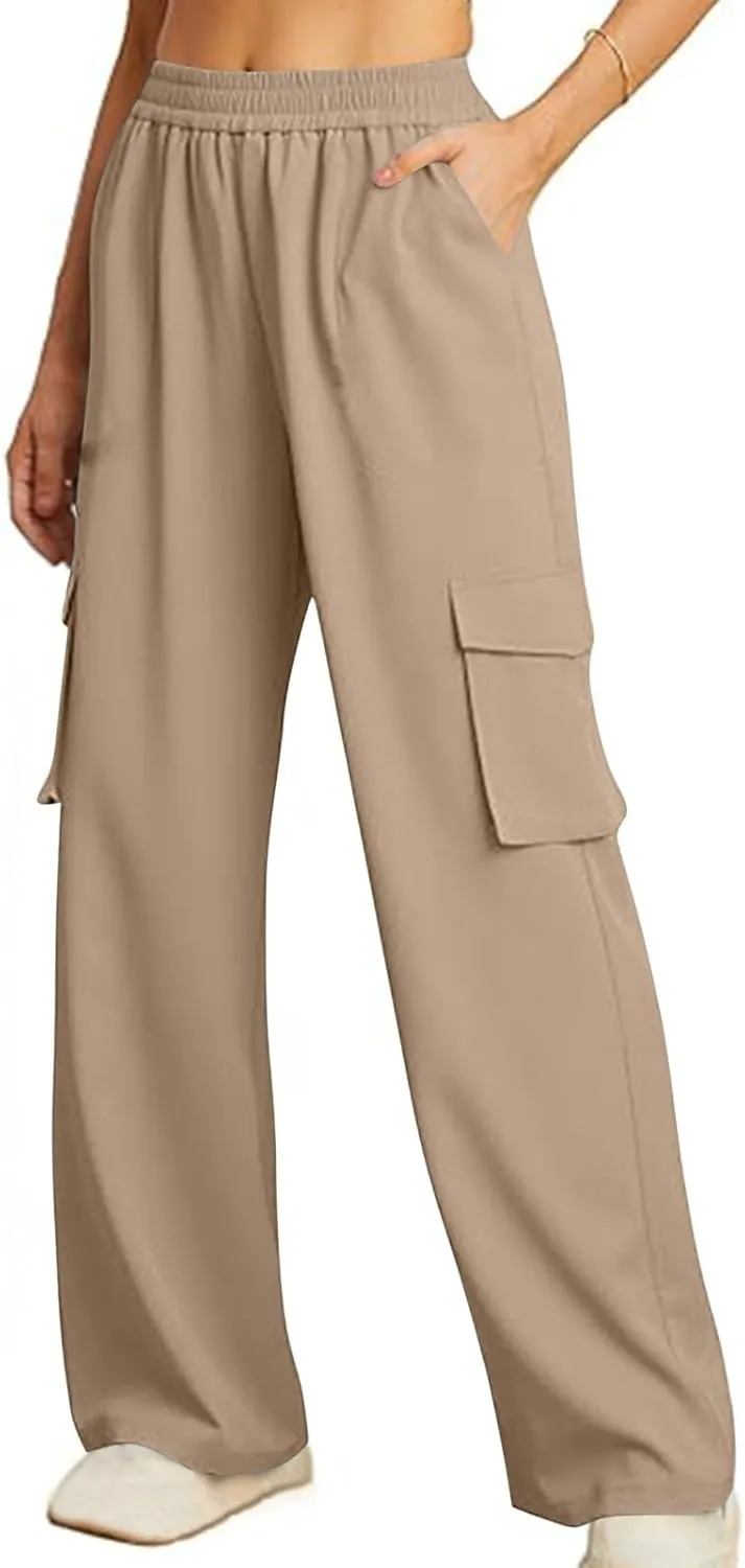 Palazzo Pants for Women Elastic Waisted Lounge Pants Fall Street Wear Straight Wide Leg Pants with Multi Pockets y2k