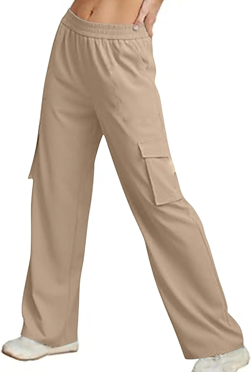 Palazzo Pants for Women Elastic Waisted Lounge Pants Fall Street Wear Straight Wide Leg Pants with Multi Pockets y2k