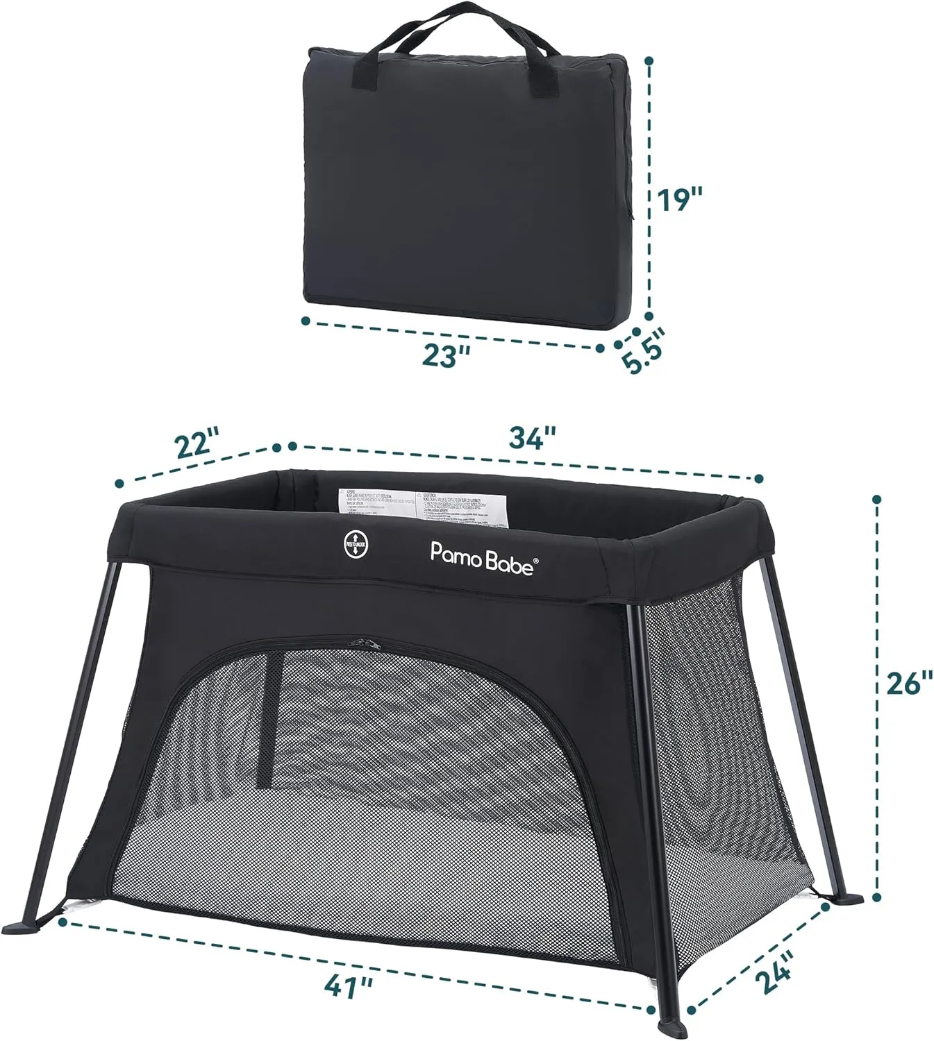 Pamo Babe Travel Crib for Baby - Mini Lightweight Baby Playard with Zip Door, Easy to Carry