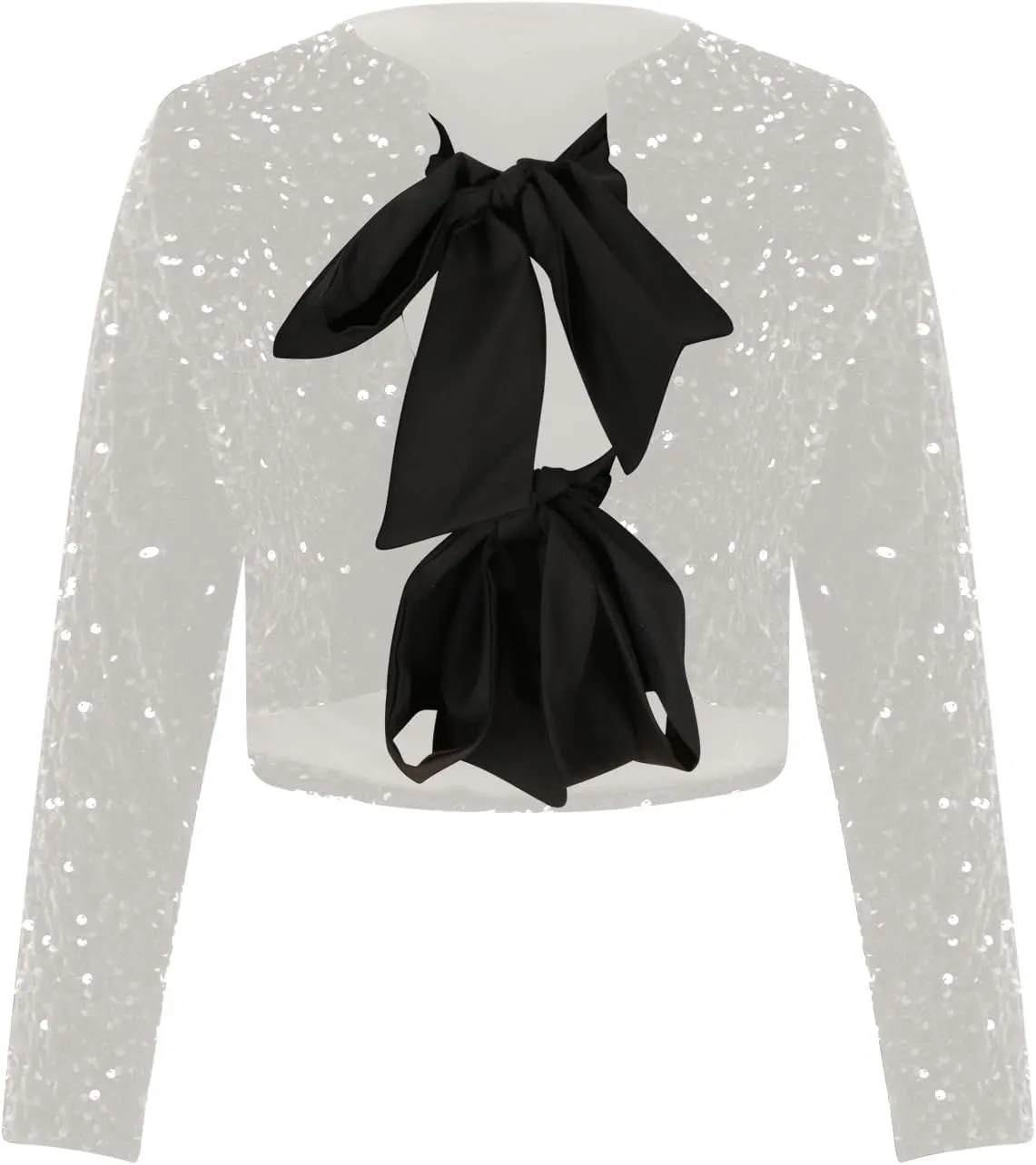 Party Velvet Tops for Women Elegant Sexy Front Bowknot Long Sleeve Shirts Sequin Velour Blouses Solid Cardigan