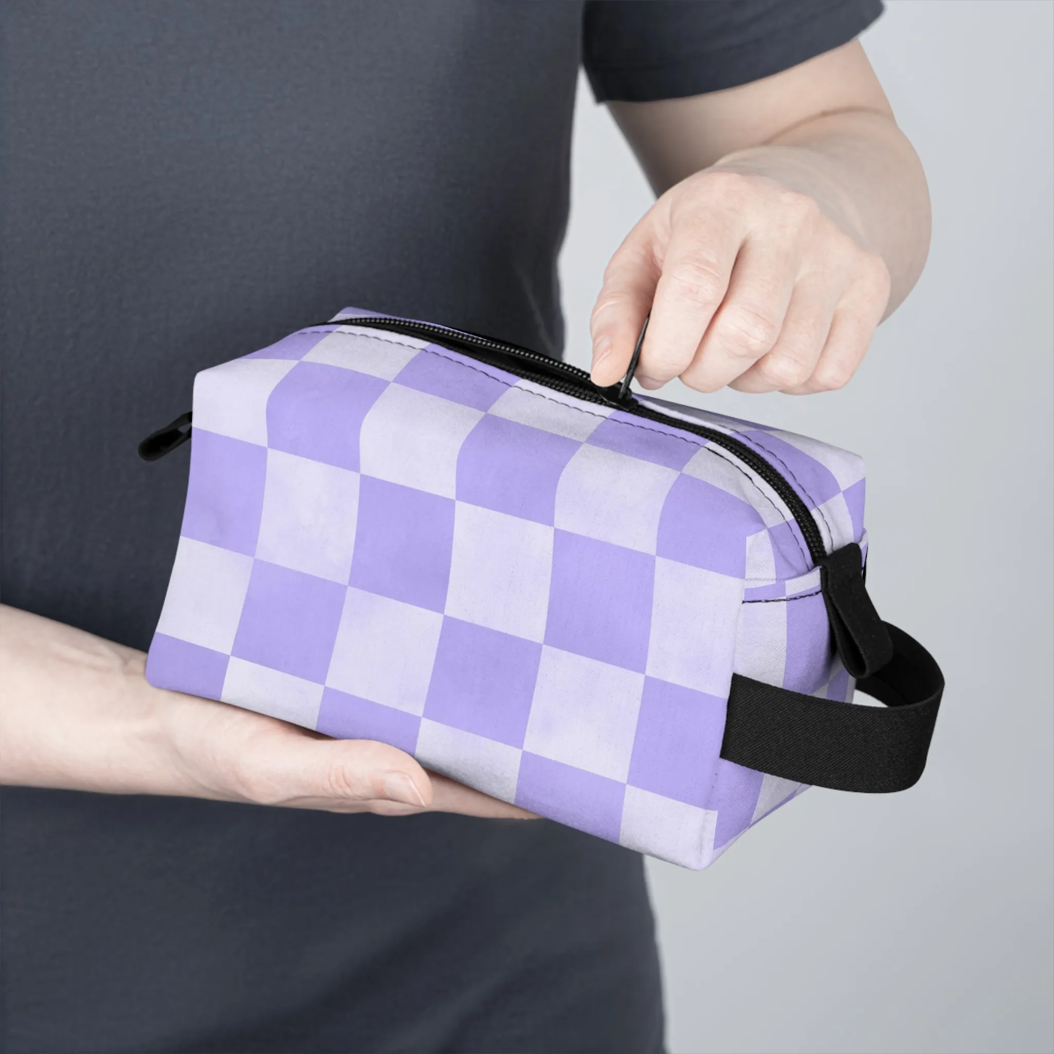 Pastel Checkers Toiletry Bag - Water-Resistant & Chic Cosmetic Organizer - Lightweight Travel Pouch - Elegant Bathroom Accessory