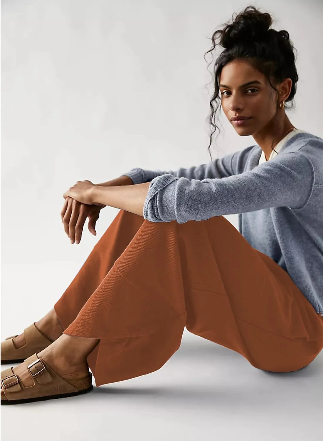 Peaceglad Cotton Linen Harem Pants with Pockets Palazzo Pants for Women Causal Cropped Wide Leg Trousers