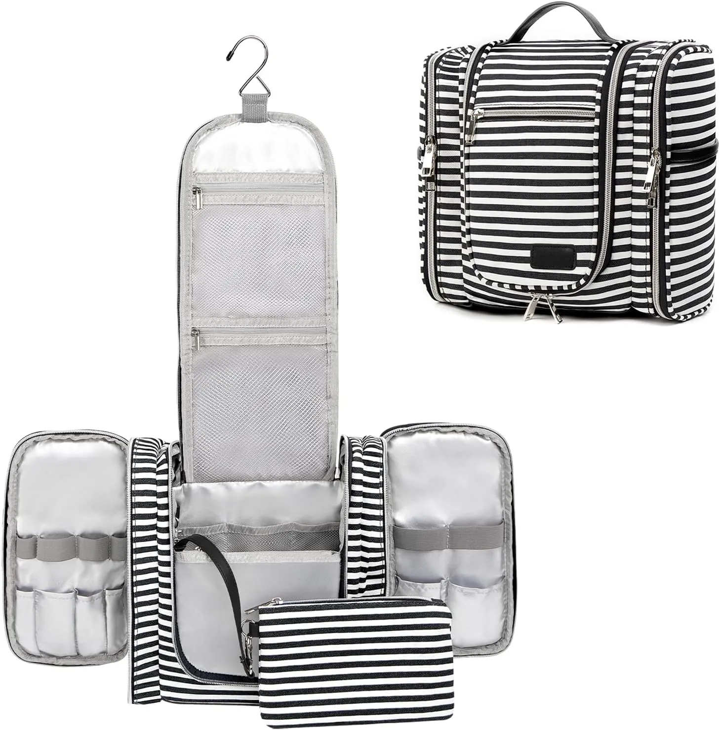 Pearl Angeli Hanging Travel Toiletry Bag for Women Men Water Resistant Travel Makeup Organizer Bag Large Capacity Travel Cosmetic Bag for Full Sized Container Toiletries, Black