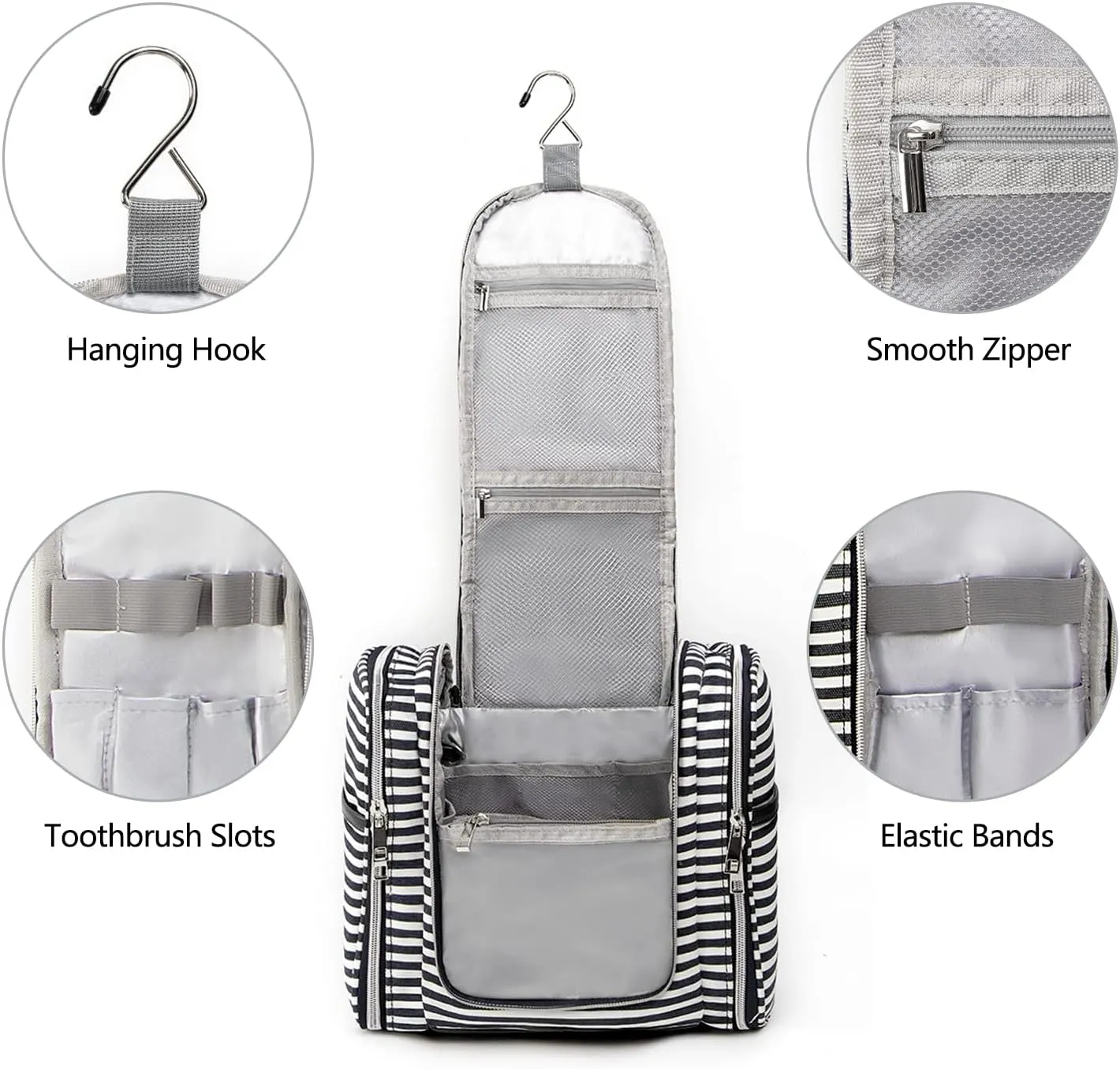 Pearl Angeli Hanging Travel Toiletry Bag for Women Men Water Resistant Travel Makeup Organizer Bag Large Capacity Travel Cosmetic Bag for Full Sized Container Toiletries, Black