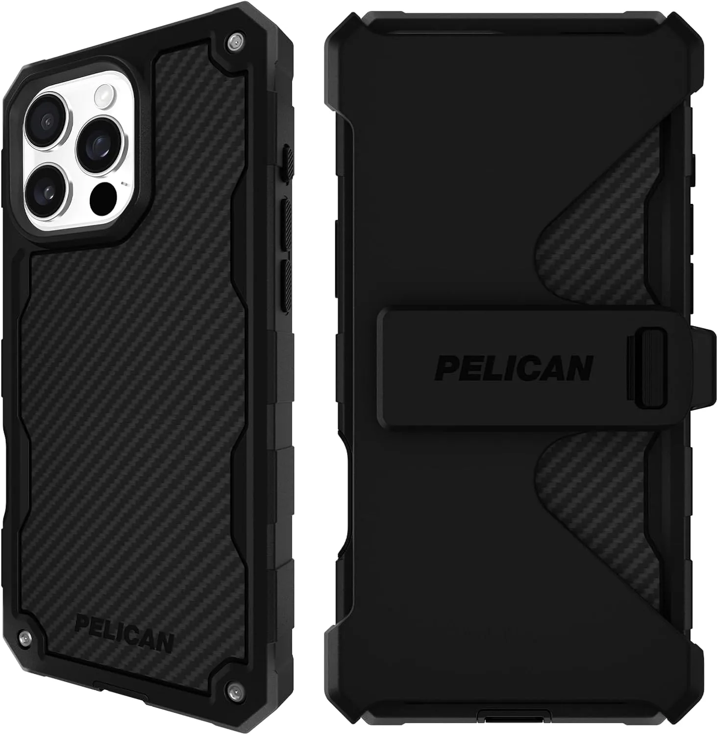 Pelican Shield iPhone 16 Pro Max Case [Compatible with MagSafe] Rugged Phone Case w/ 21ft Military-Grade Drop Protection - Heavy Duty Phone Cover w/Belt Clip Holster for iPhone 16 Pro Max - Carbon