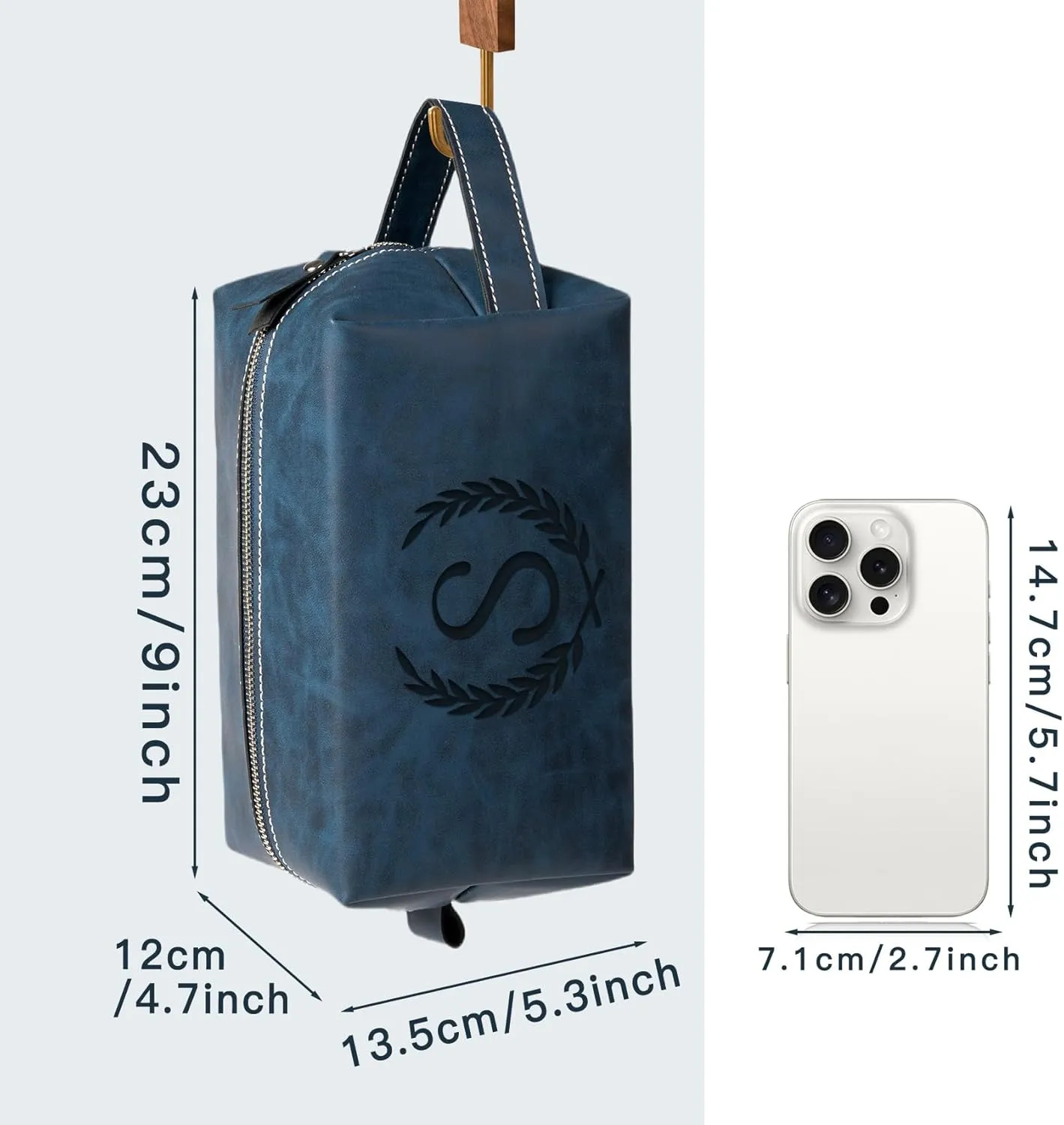Personalized Gifts Travel Toiletry Bag for Men Engraved Initial PU Leather Waterproof Shaving Bag for Toiletries Accessories Fathers Day Birthday Gift for Men Dad Husband Son, Dark Blue A