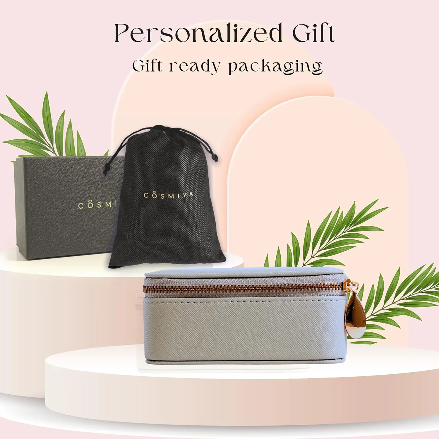 Personalized Initial Travel Jewelry Case - Monogram Custom Gifts For Women, Bridesmaid Proposal Gifts, Travel Jewelry Organizer, Customized Travel Jewelry Box, Birthday Gifts (Grey, M)