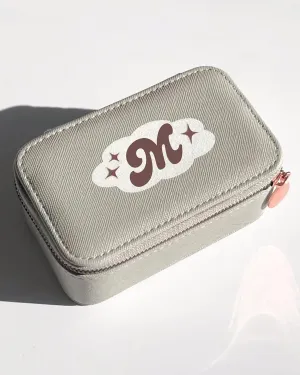 Personalized Initial Travel Jewelry Case - Monogram Custom Gifts For Women, Bridesmaid Proposal Gifts, Travel Jewelry Organizer, Customized Travel Jewelry Box, Birthday Gifts (Grey, M)