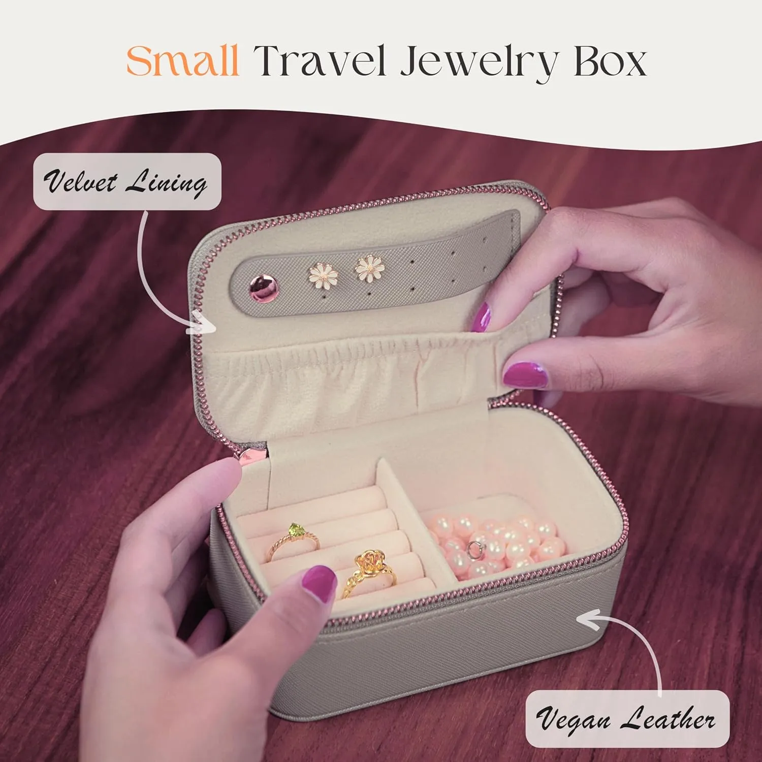 Personalized Initial Travel Jewelry Case - Monogram Custom Gifts For Women, Bridesmaid Proposal Gifts, Travel Jewelry Organizer, Customized Travel Jewelry Box, Birthday Gifts (Grey, M)