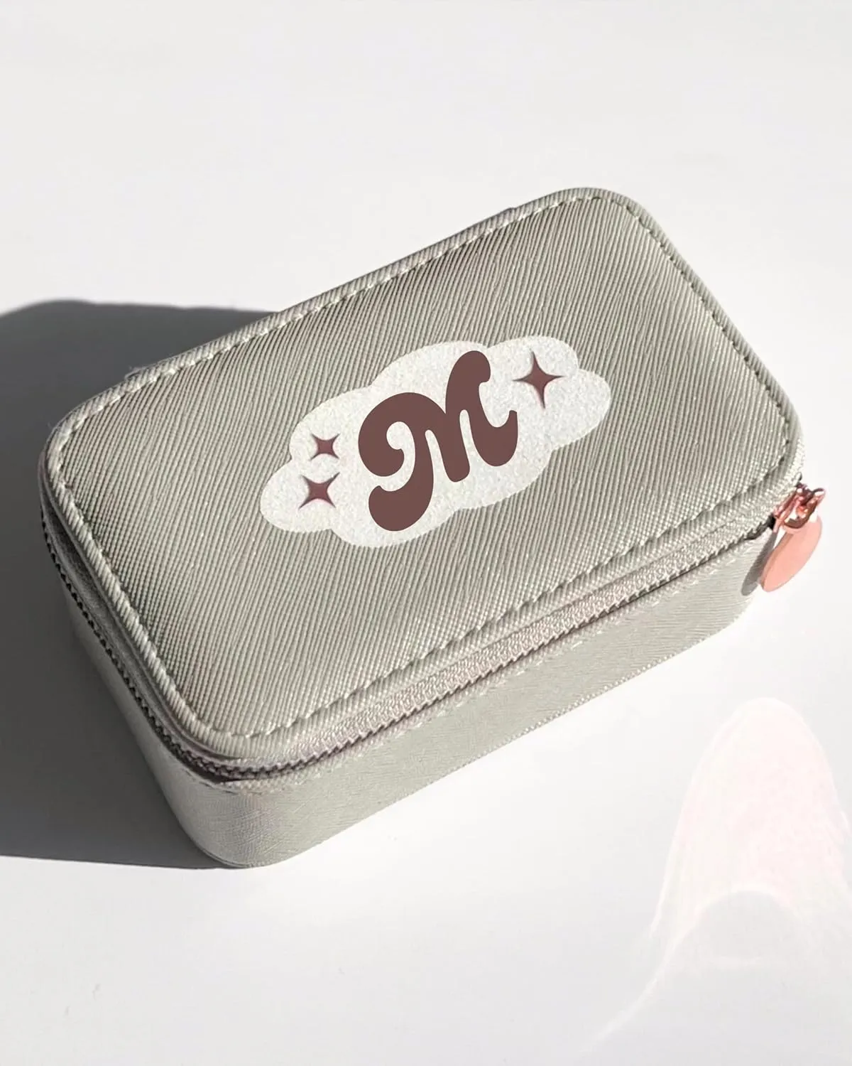 Personalized Initial Travel Jewelry Case - Monogram Custom Gifts For Women, Bridesmaid Proposal Gifts, Travel Jewelry Organizer, Customized Travel Jewelry Box, Birthday Gifts (Grey, M)