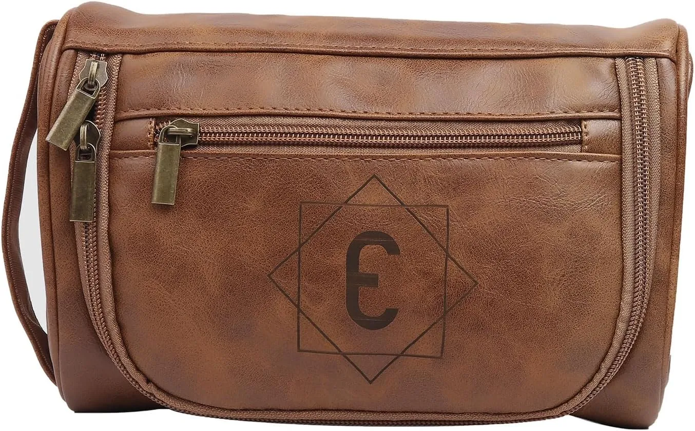 Personalized PU Leather Toiletry Bag for Men – Custom Groomsmen Gifts and Travel Organizer with Hanging Design – Laser Engraved Name, Leather Dopp Kit for Husbands, Fathers, Grooms, (Styles 3)