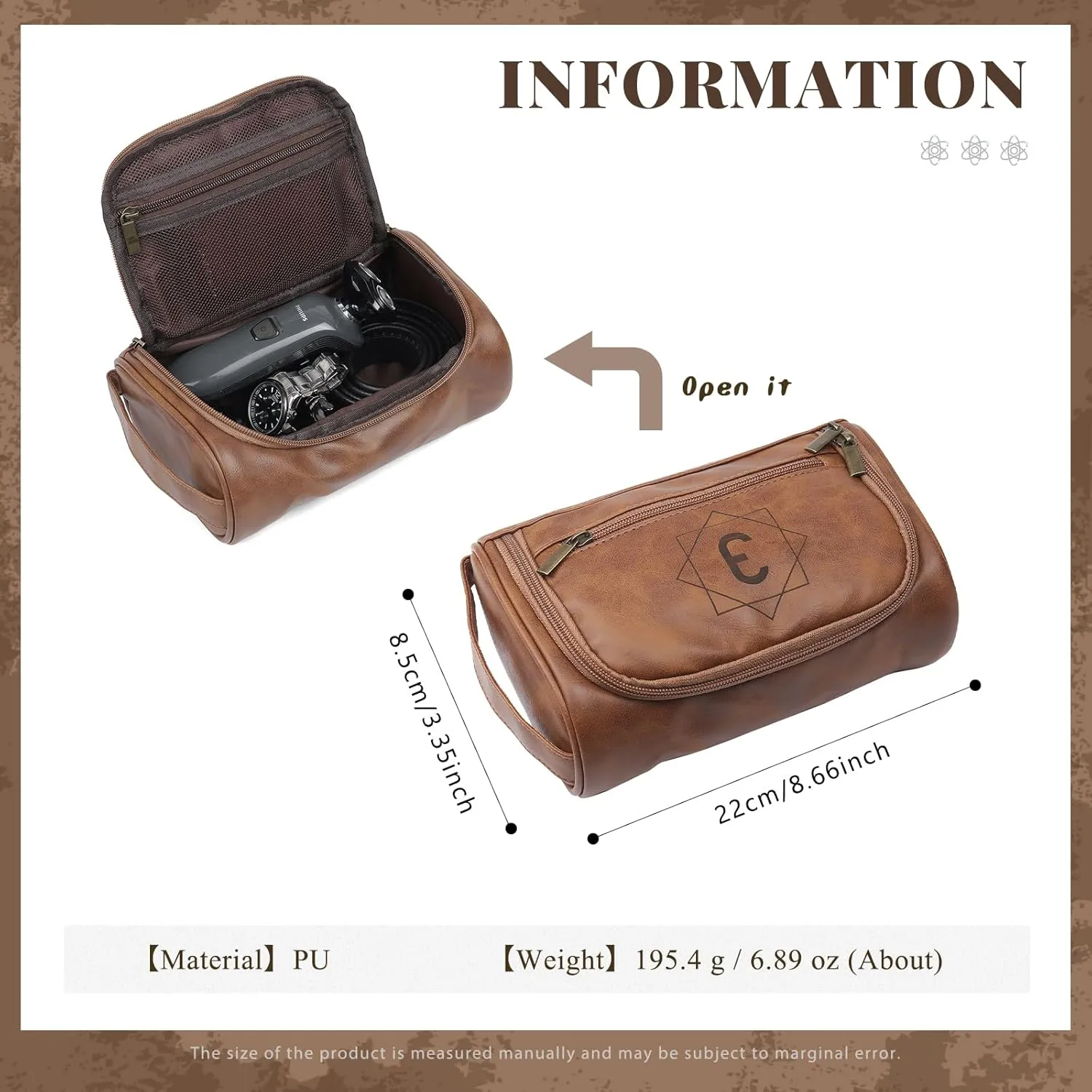 Personalized PU Leather Toiletry Bag for Men – Custom Groomsmen Gifts and Travel Organizer with Hanging Design – Laser Engraved Name, Leather Dopp Kit for Husbands, Fathers, Grooms, (Styles 3)