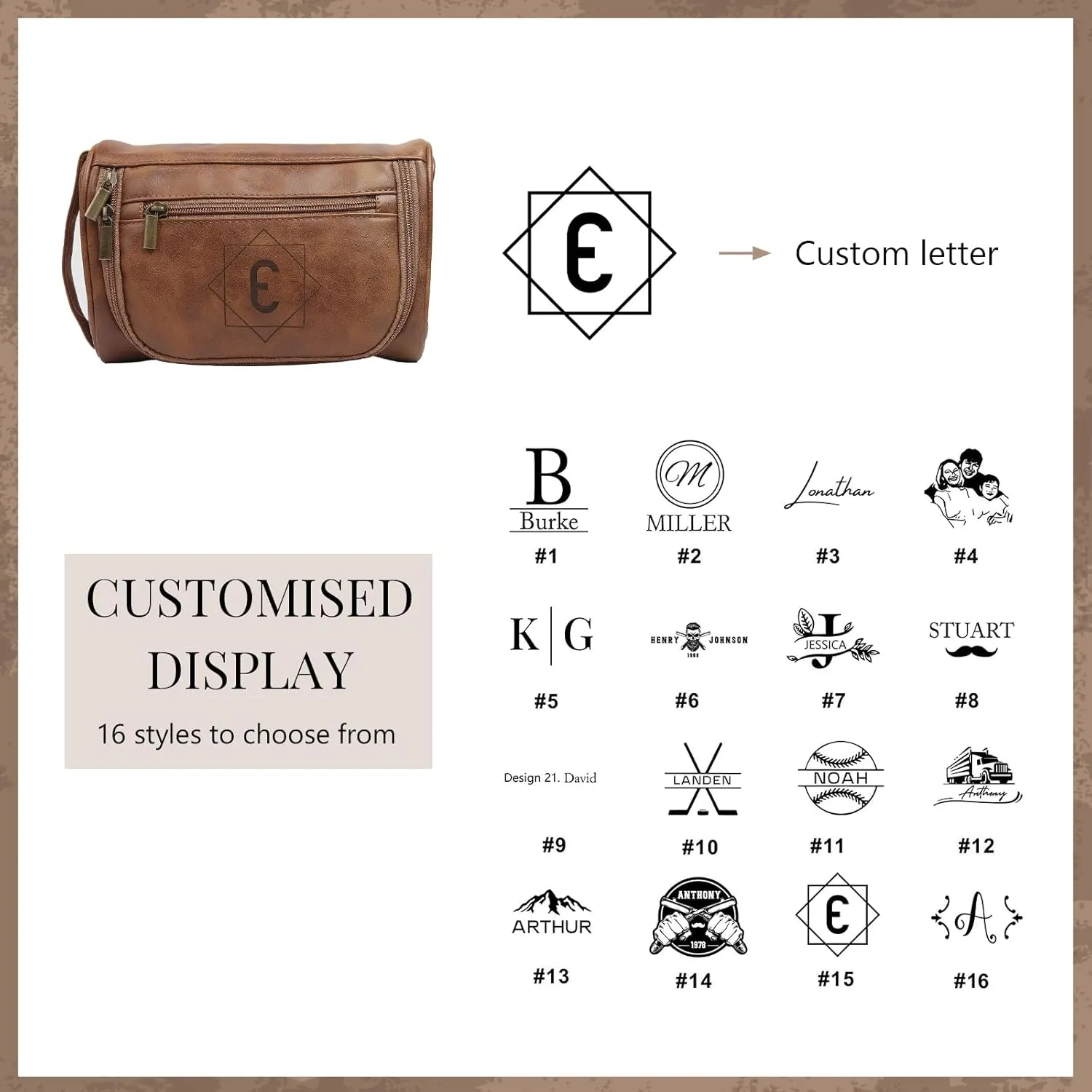 Personalized PU Leather Toiletry Bag for Men – Custom Groomsmen Gifts and Travel Organizer with Hanging Design – Laser Engraved Name, Leather Dopp Kit for Husbands, Fathers, Grooms, (Styles 3)