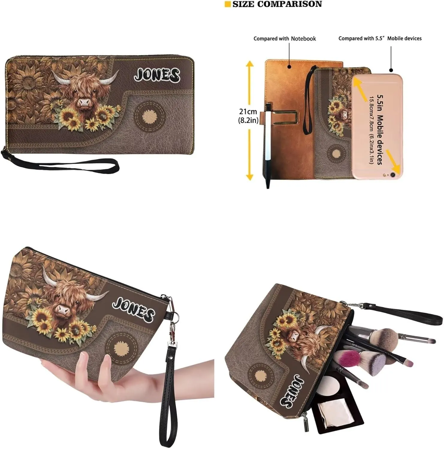 Personalized Purse 3 Pcs Custom Purse and Wallet Set with Makeup Bag Customized Tote Bag with Name for Women