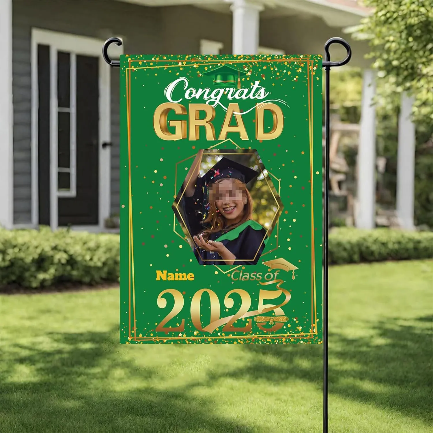 Personalized raduation arden Fla 2025 Conratulation rad Yard Sin Home Fla for raduation Party Ceremony(Dark reen)
