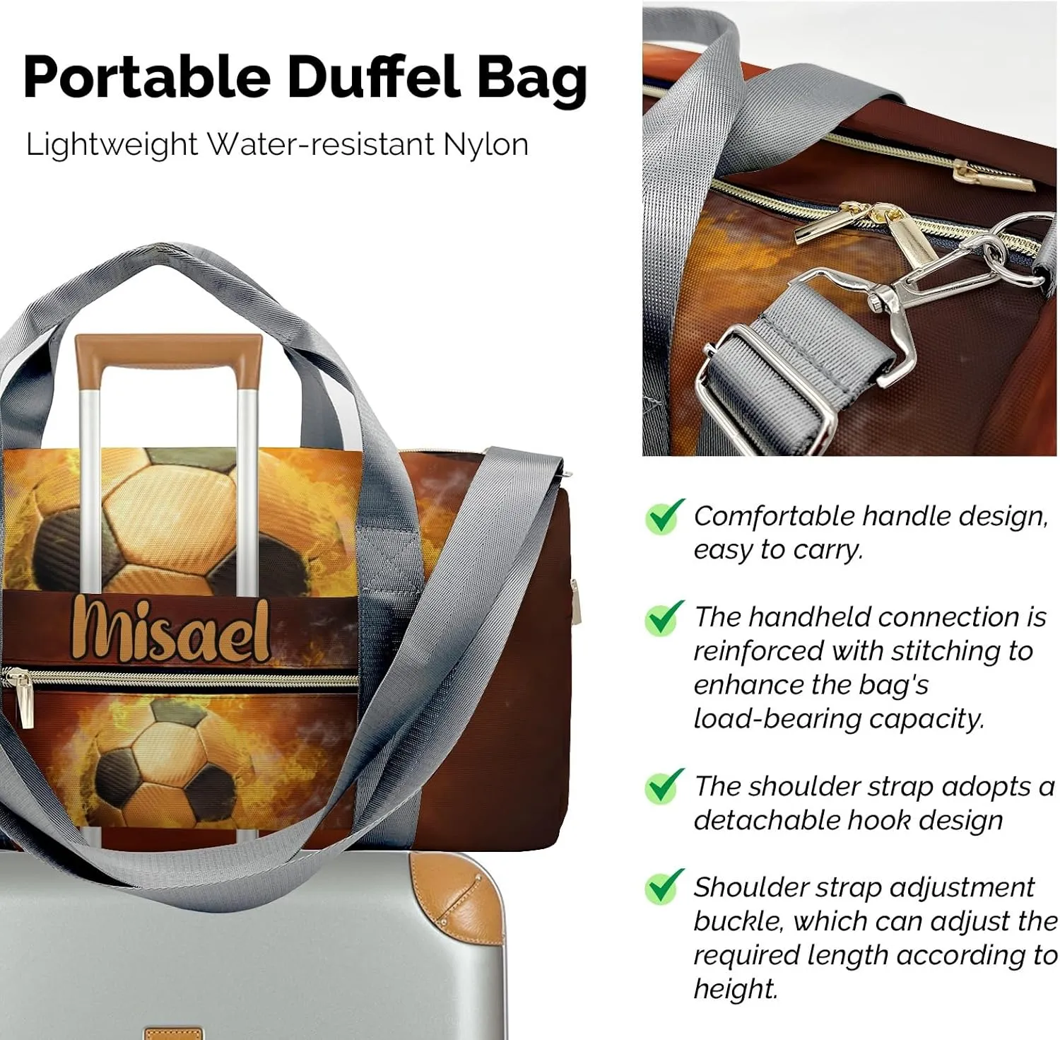 Personalized Sport Duffle Bag for Travel,Custom Carry on Bag Hot Soccer Ball Cool Travel Bags Duffel Bag Overnight Weekend Gym Bag
