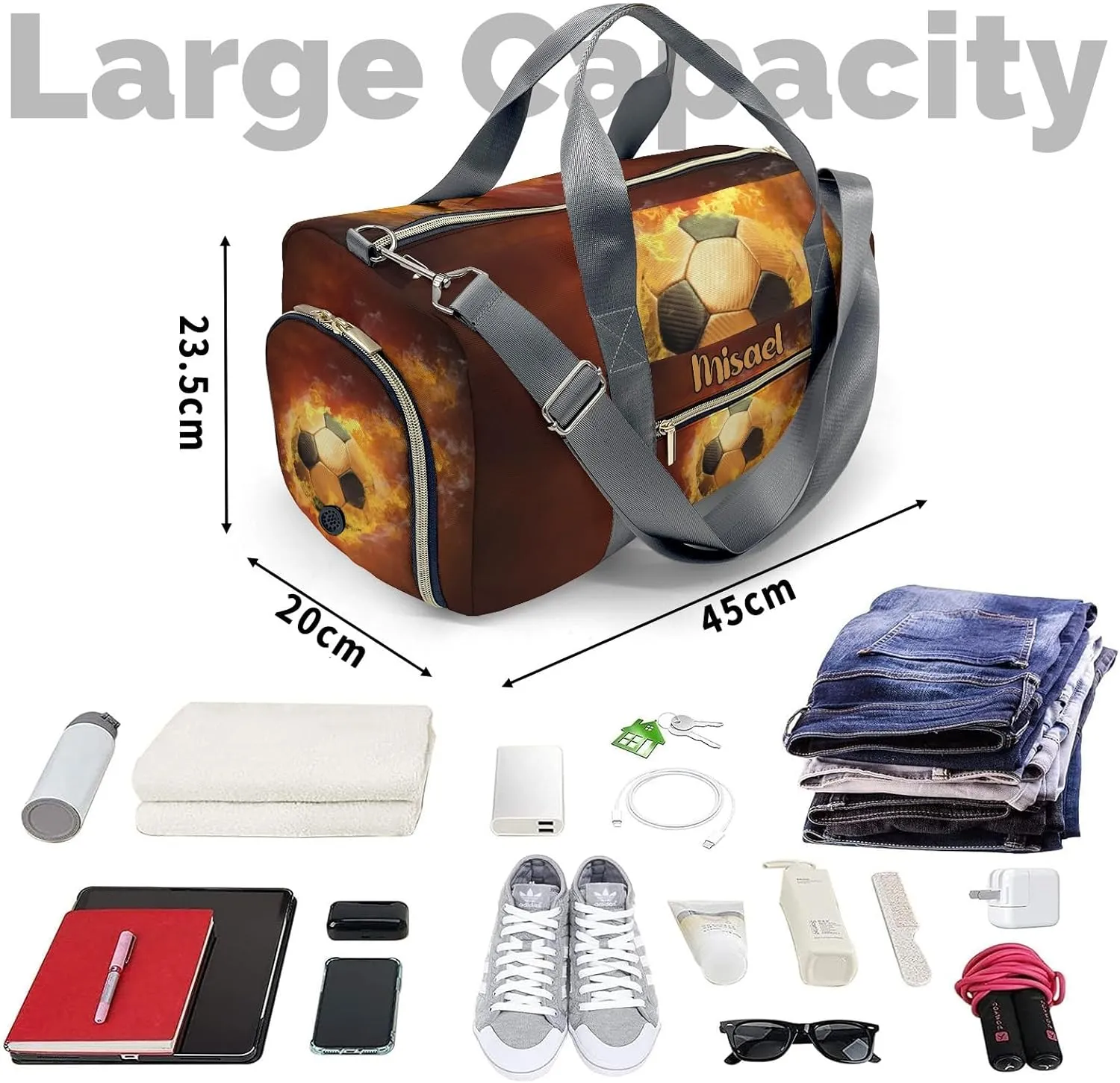 Personalized Sport Duffle Bag for Travel,Custom Carry on Bag Hot Soccer Ball Cool Travel Bags Duffel Bag Overnight Weekend Gym Bag
