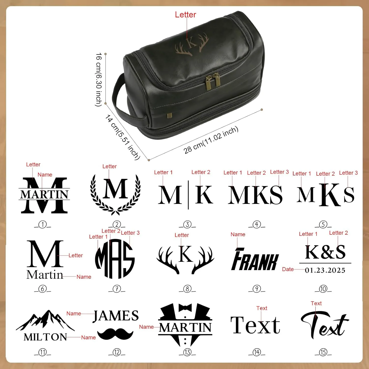 Personalized Toiletry Bag for Men Custom PU Leather Mens Toiletry Travel Bag Shaving Bag Dopp Kit Gift for Dad Groomsmen Gifts Personalized Gifts for Men (Green)