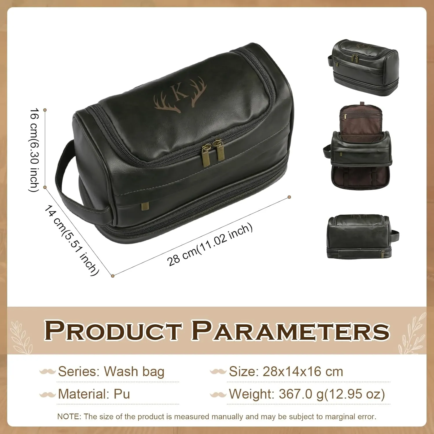 Personalized Toiletry Bag for Men Custom PU Leather Mens Toiletry Travel Bag Shaving Bag Dopp Kit Gift for Dad Groomsmen Gifts Personalized Gifts for Men (Green)