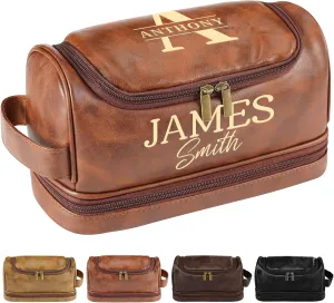 Personalized Toiletry Bag for Men, Engraved Name & Text, Father's Day Gifts for Men, Dad, Leather Men's Toiletry Bag for Traveling, Customized Birthday Gift for Husband, Grandpa, Lover