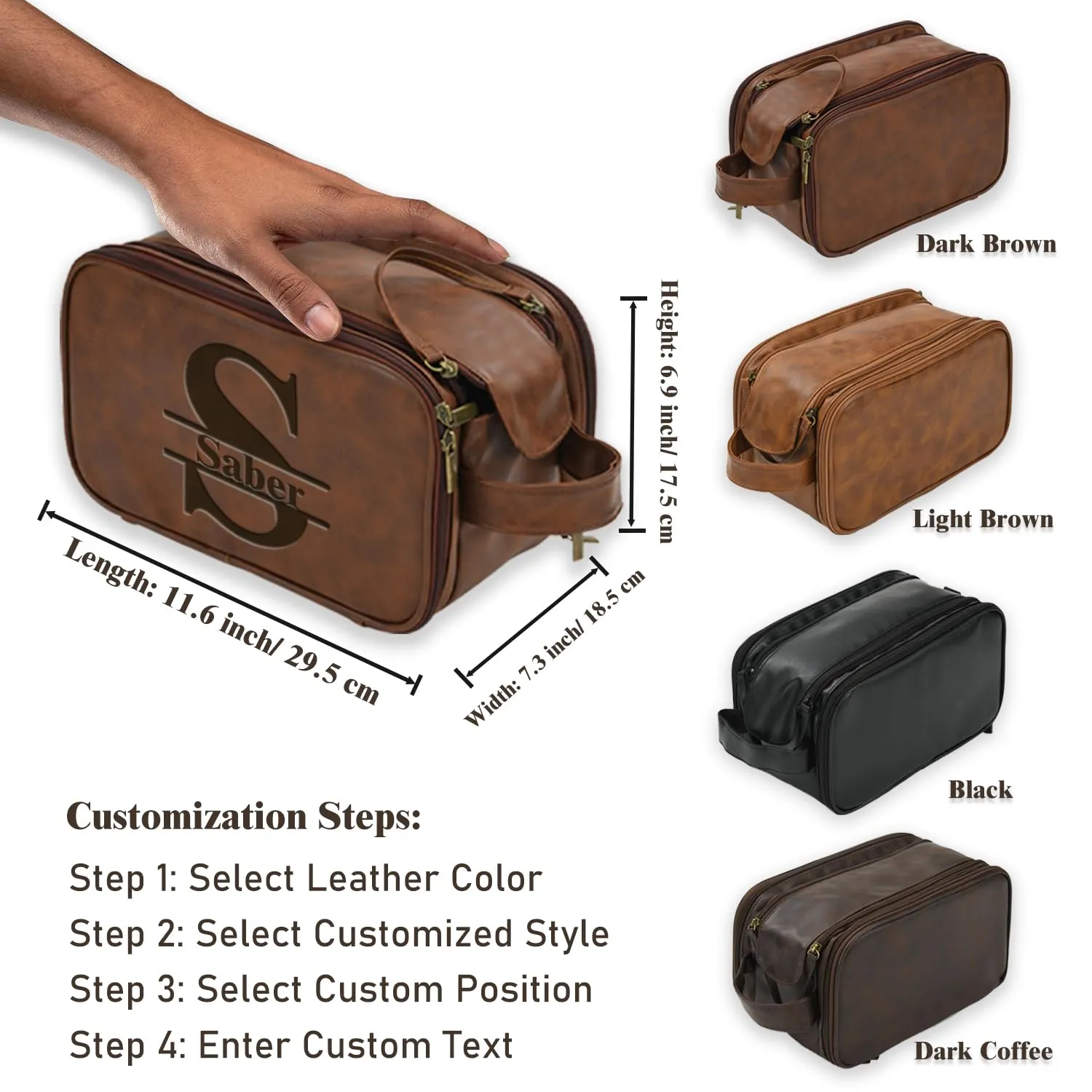 Personalized Toiletry Bag for Men, Large Capacity Custom Name Initials PU Leather Dopp Kit, Groomsmen Gift, Customized Travel Monogrammed Travel Shaving Bag, Handcrafted for Dad, Husband, Grandpa