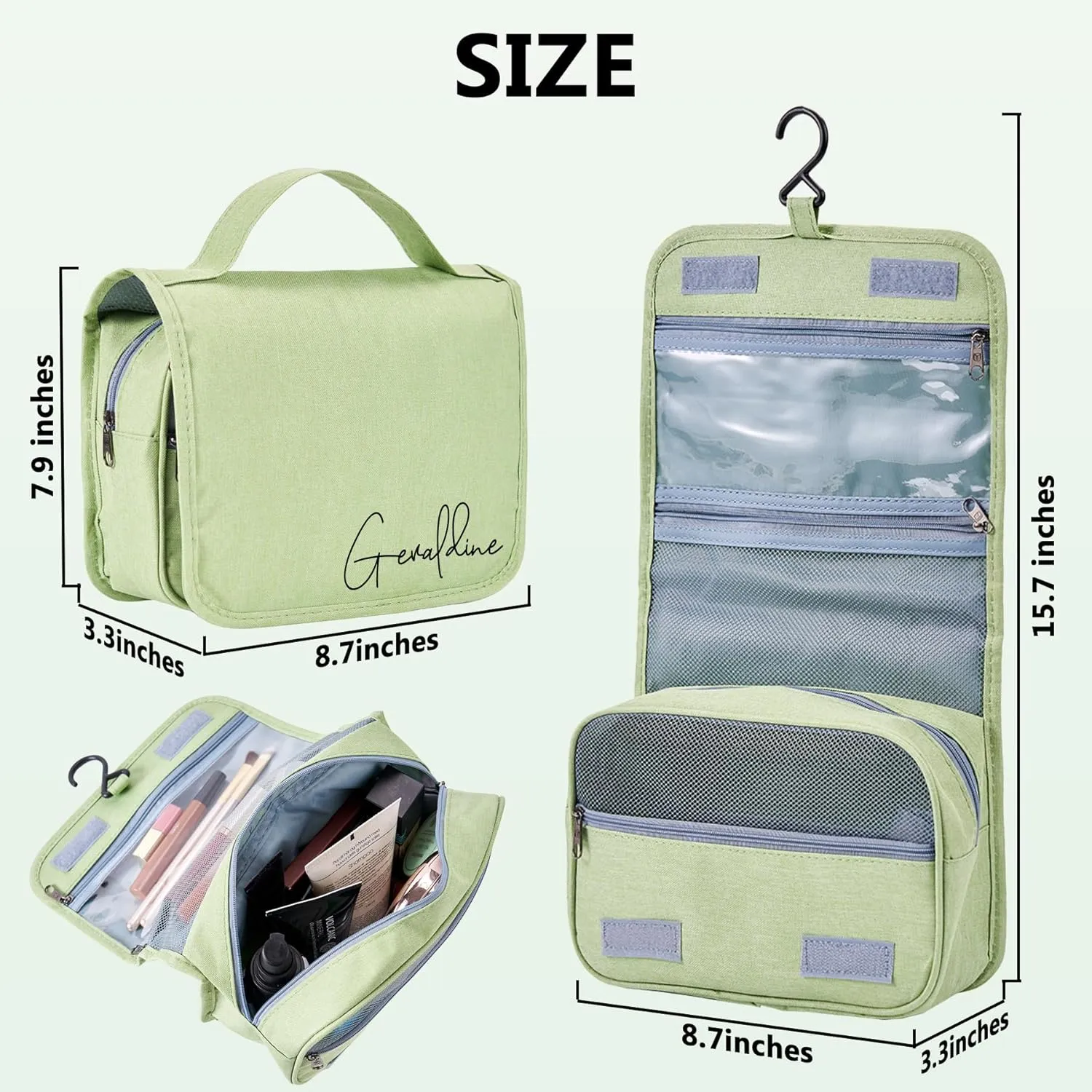 Personalized Toiletry Bag - Large Capacity Cosmetic Bag with Hanging Hook,Waterproof Travel Makeup Bag,Makeup Organizer for Women,Travel Essentials