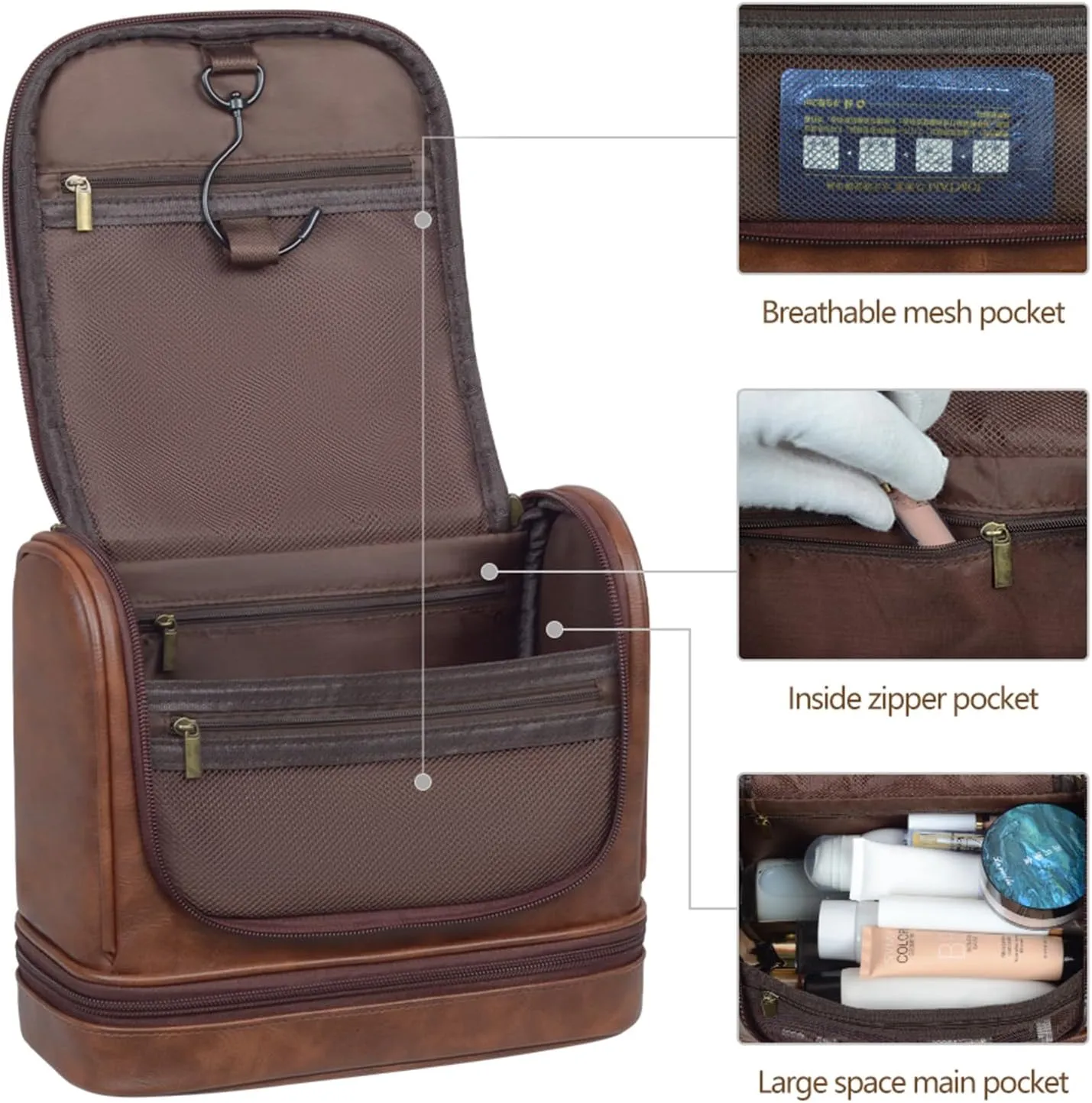 Personalized Toiletry Bag Leather Shaving Dopp Kit Bag for Men Hanging Makeup Bag Hanging Cosmetic Organizer Kit