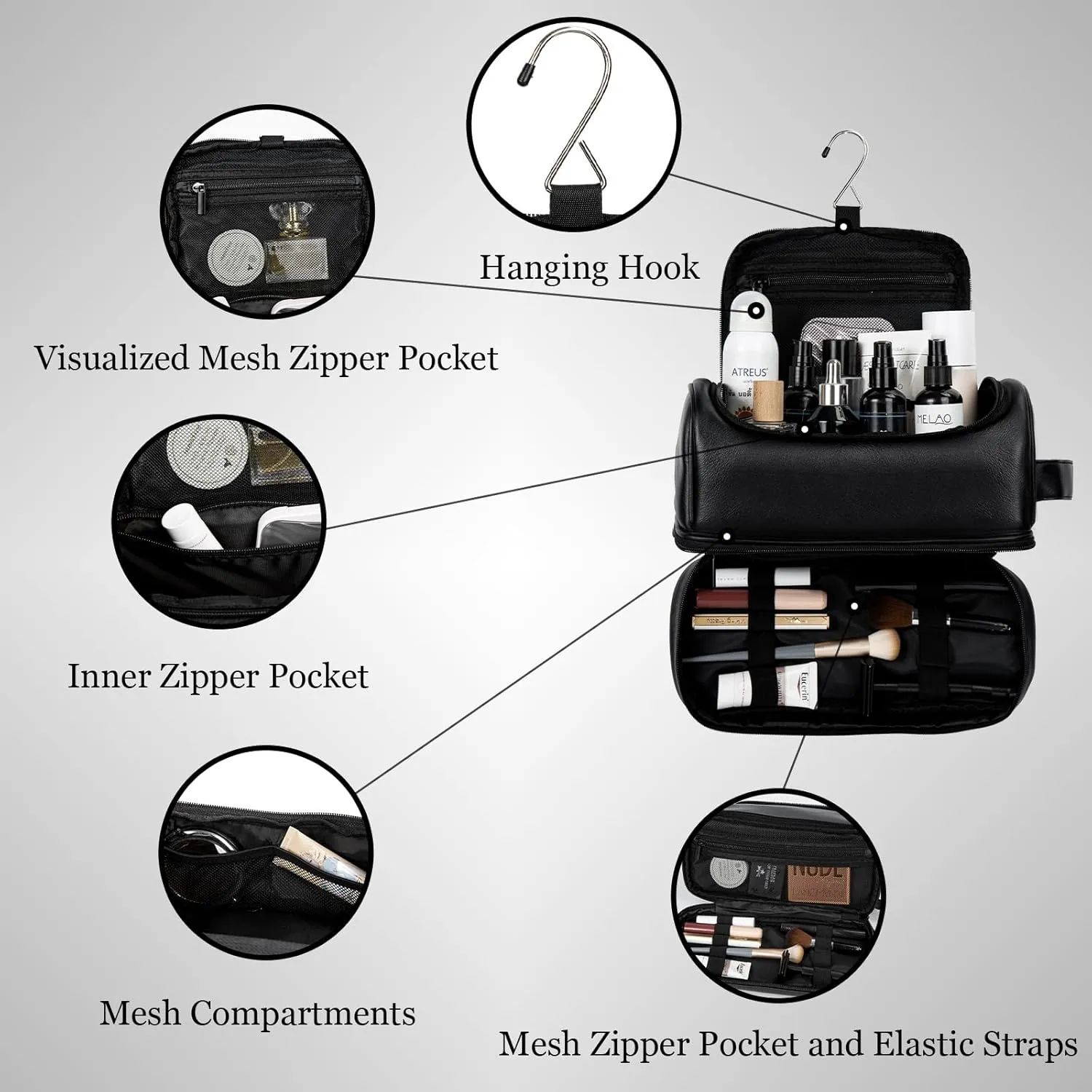 Personalized Travel Toiletry Bag for Men, Large Water-resistant Shaving Bag Toiletries Organizer, PU Leather Dopp Kit, Multi-functional and Stylish, Customized Gift for Groomsmen, Anniversary,Birthday