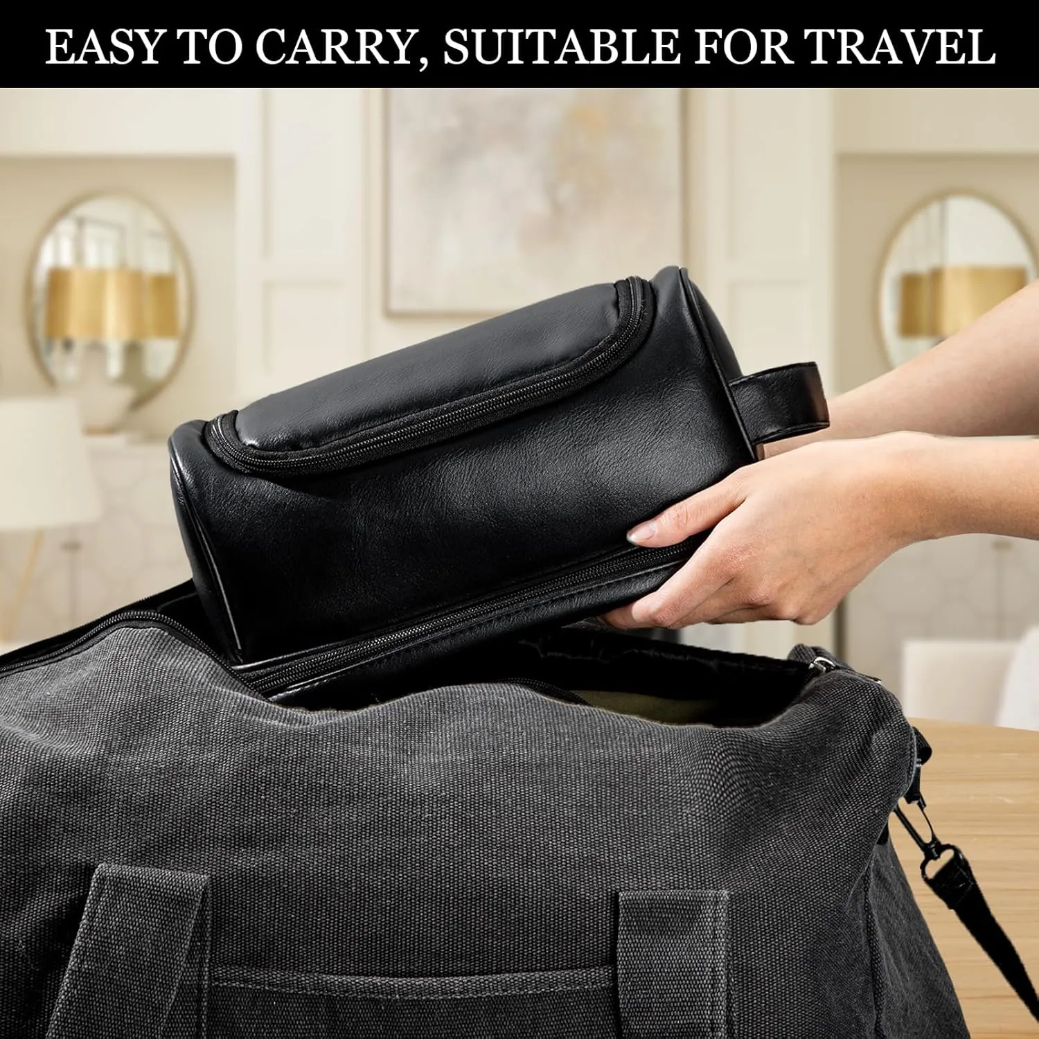Personalized Travel Toiletry Bag for Men, Large Water-resistant Shaving Bag Toiletries Organizer, PU Leather Dopp Kit, Multi-functional and Stylish, Customized Gift for Groomsmen, Anniversary,Birthday