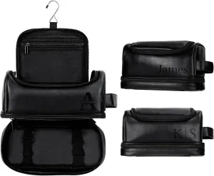Personalized Travel Toiletry Bag for Men, Large Water-resistant Shaving Bag Toiletries Organizer, PU Leather Dopp Kit, Multi-functional and Stylish, Customized Gift for Groomsmen, Anniversary,Birthday