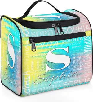 Personalized Travel Toiletry Bag for Women and Men, Hanging Travel Bag for Toiletries, Custom Makeup Organizer Bag for Cosmetics, Customized with Name Birthdays Gifts, Blue Yellow Pinks