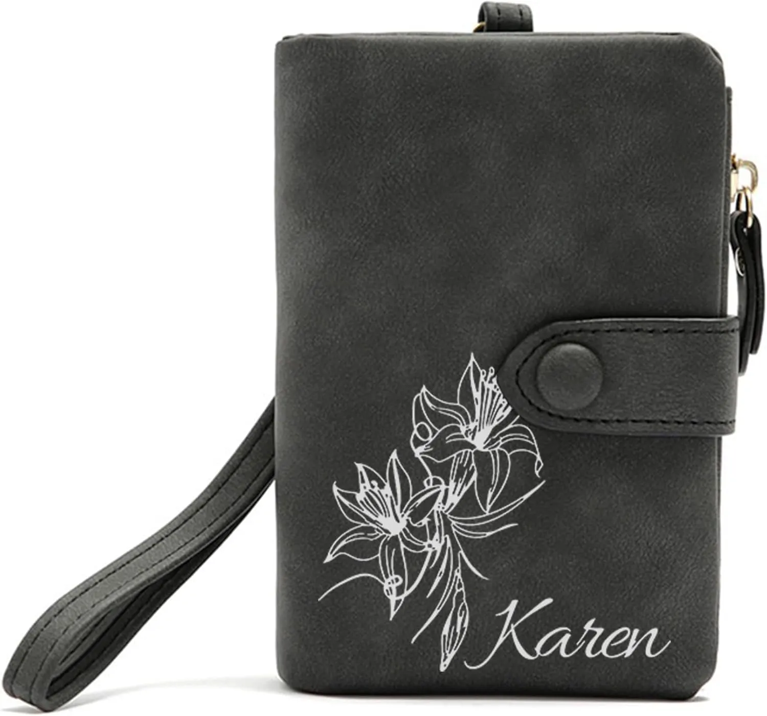 Personalized Wallet Custom Birth Flower & Name, Small Leather Wallet Coin Purse Card Holder for Women Teen Girls Customized Gifts for Birthday Christmas Thanksgiving Anniversary Mothers Day