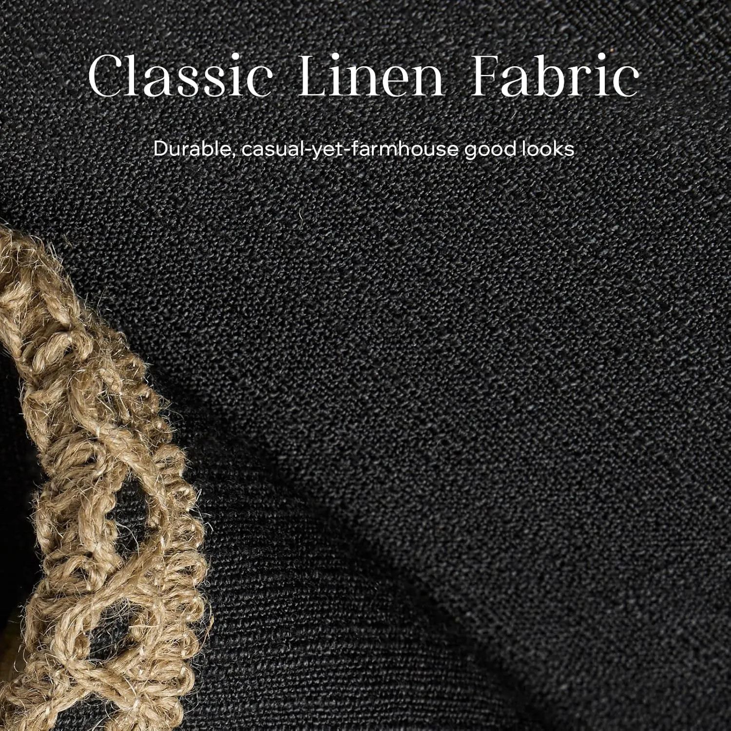 Phantoscope Farmhouse Solid Throw Decorative Pillow Cover Burlap Linen Trimmed Tailored Edges Outdoor Pillow Black 1 Pack 20 x 20 inches, 50 x 50 cm
