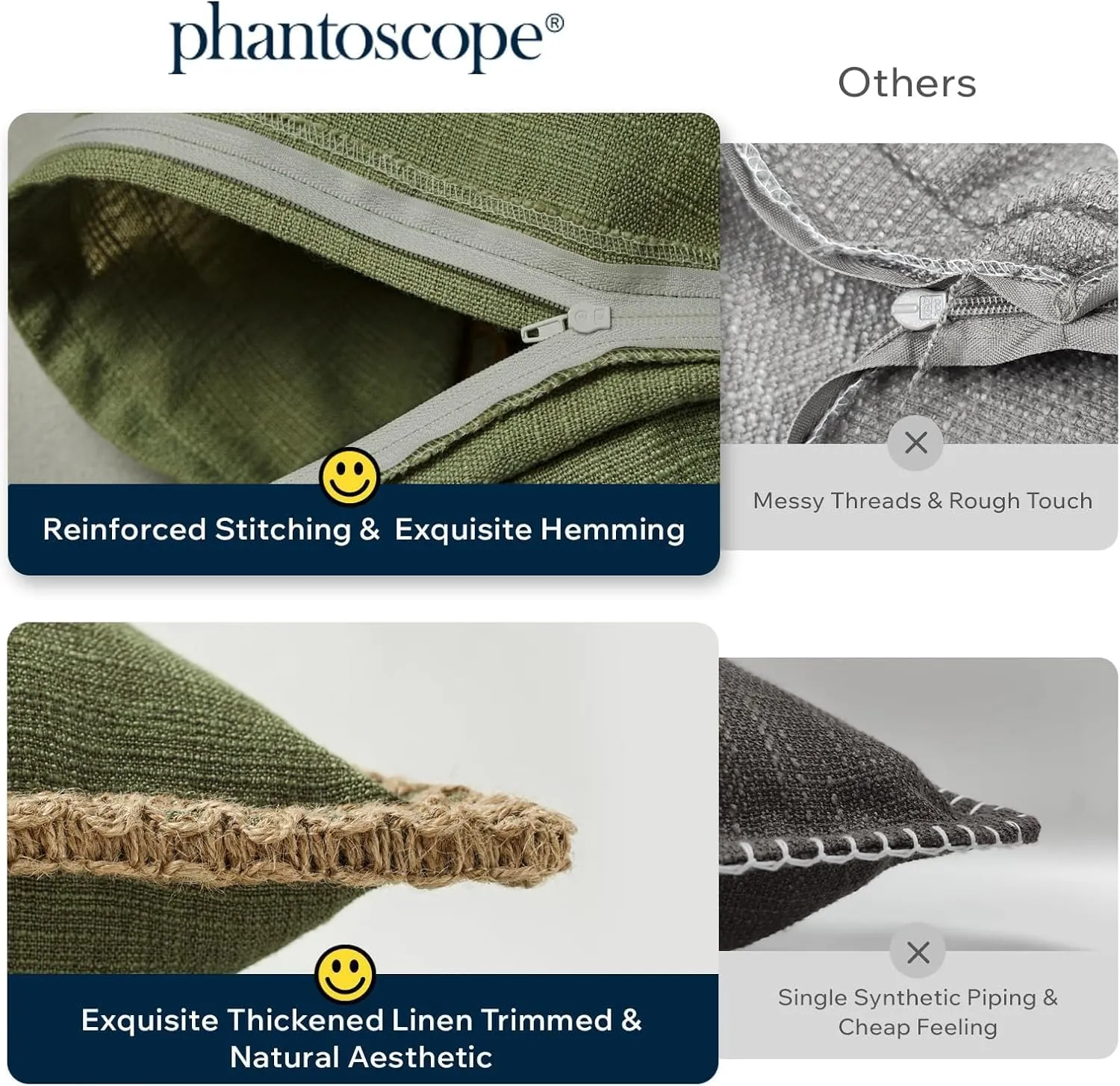 Phantoscope Farmhouse Solid Throw Decorative Pillow Cover Burlap Linen Trimmed Tailored Edges Outdoor Pillow Black 1 Pack 20 x 20 inches, 50 x 50 cm