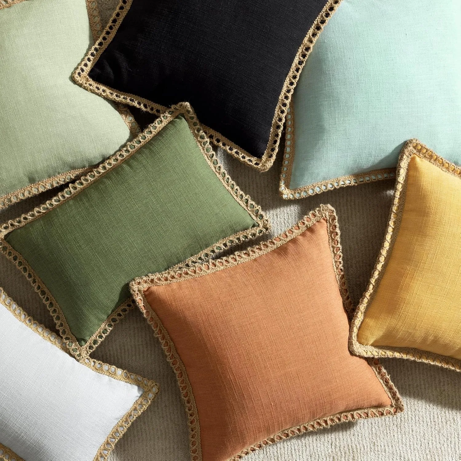 Phantoscope Farmhouse Solid Throw Decorative Pillow Cover Burlap Linen Trimmed Tailored Edges Outdoor Pillow Black 1 Pack 20 x 20 inches, 50 x 50 cm