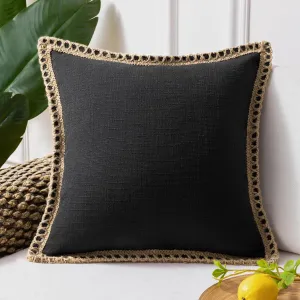 Phantoscope Farmhouse Solid Throw Decorative Pillow Cover Burlap Linen Trimmed Tailored Edges Outdoor Pillow Black 1 Pack 20 x 20 inches, 50 x 50 cm