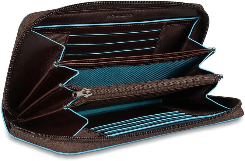 Piquadro Zipper Women's Wallet with Three Gussets, Coin Pocket and Credit Card Slots, Mahogany, One Size