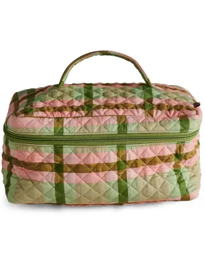 Pistachio Tartan Quilted Cotton Toiletry Case - Kip&Co