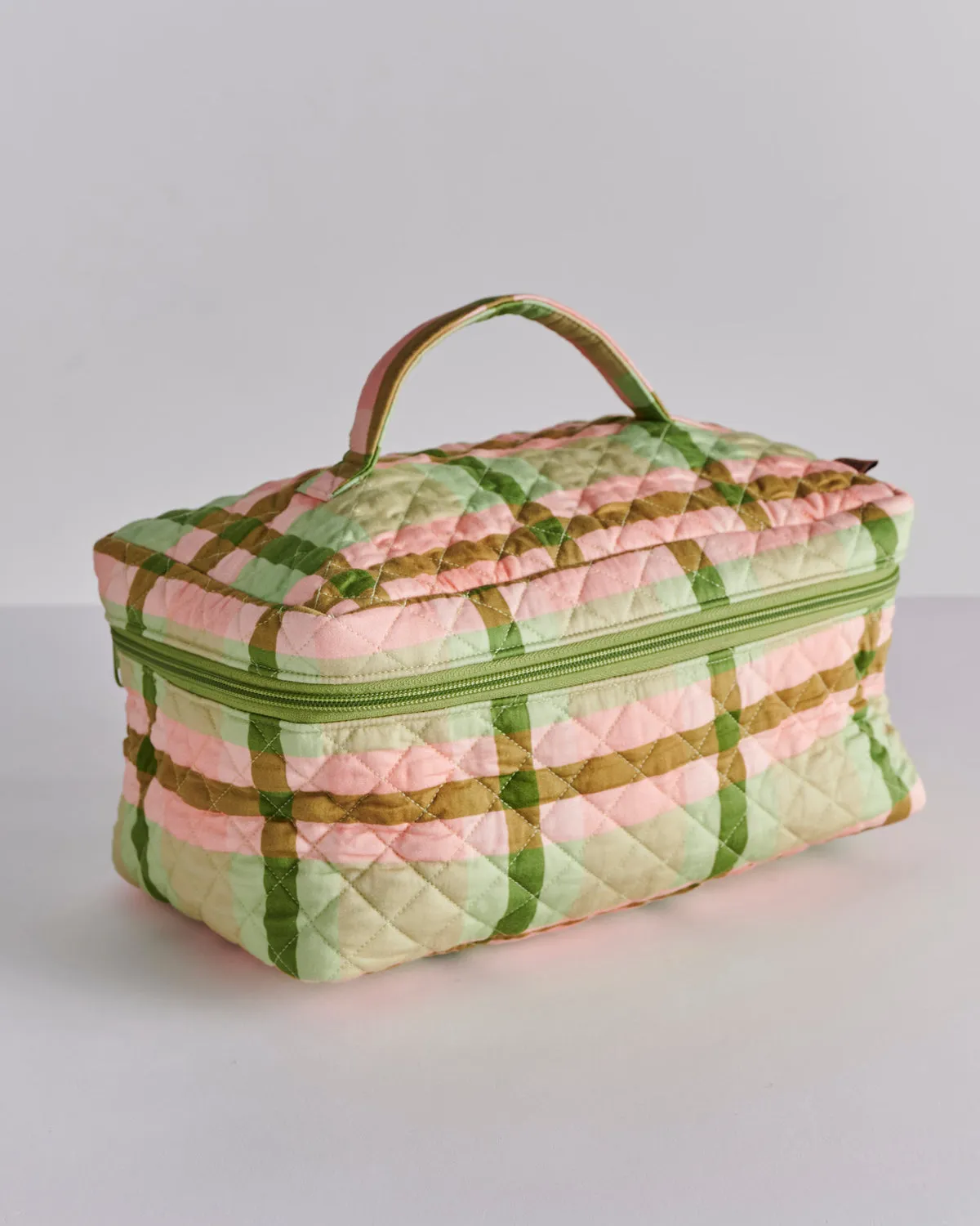 Pistachio Tartan Quilted Cotton Toiletry Case - Kip&Co