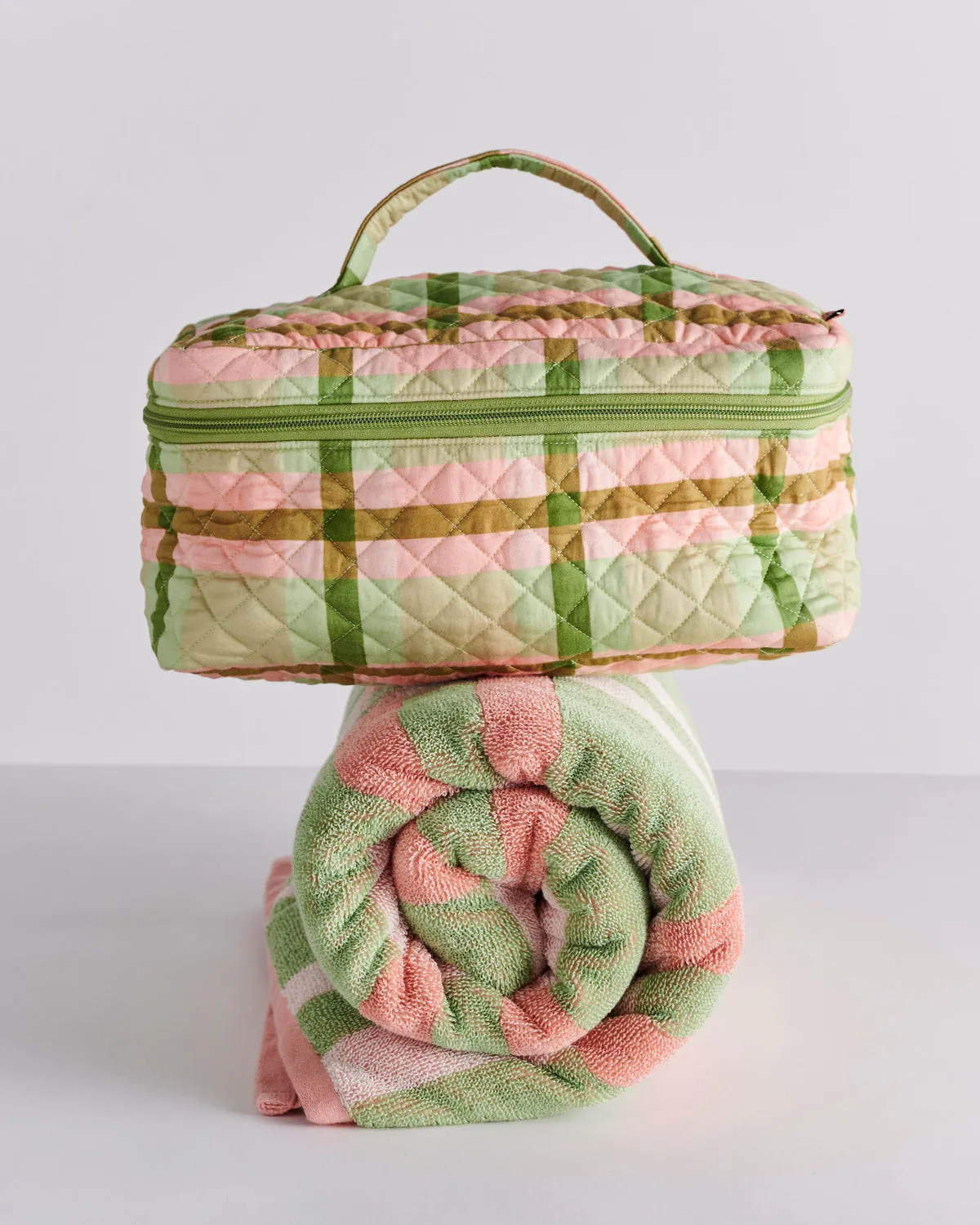 Pistachio Tartan Quilted Cotton Toiletry Case - Kip&Co