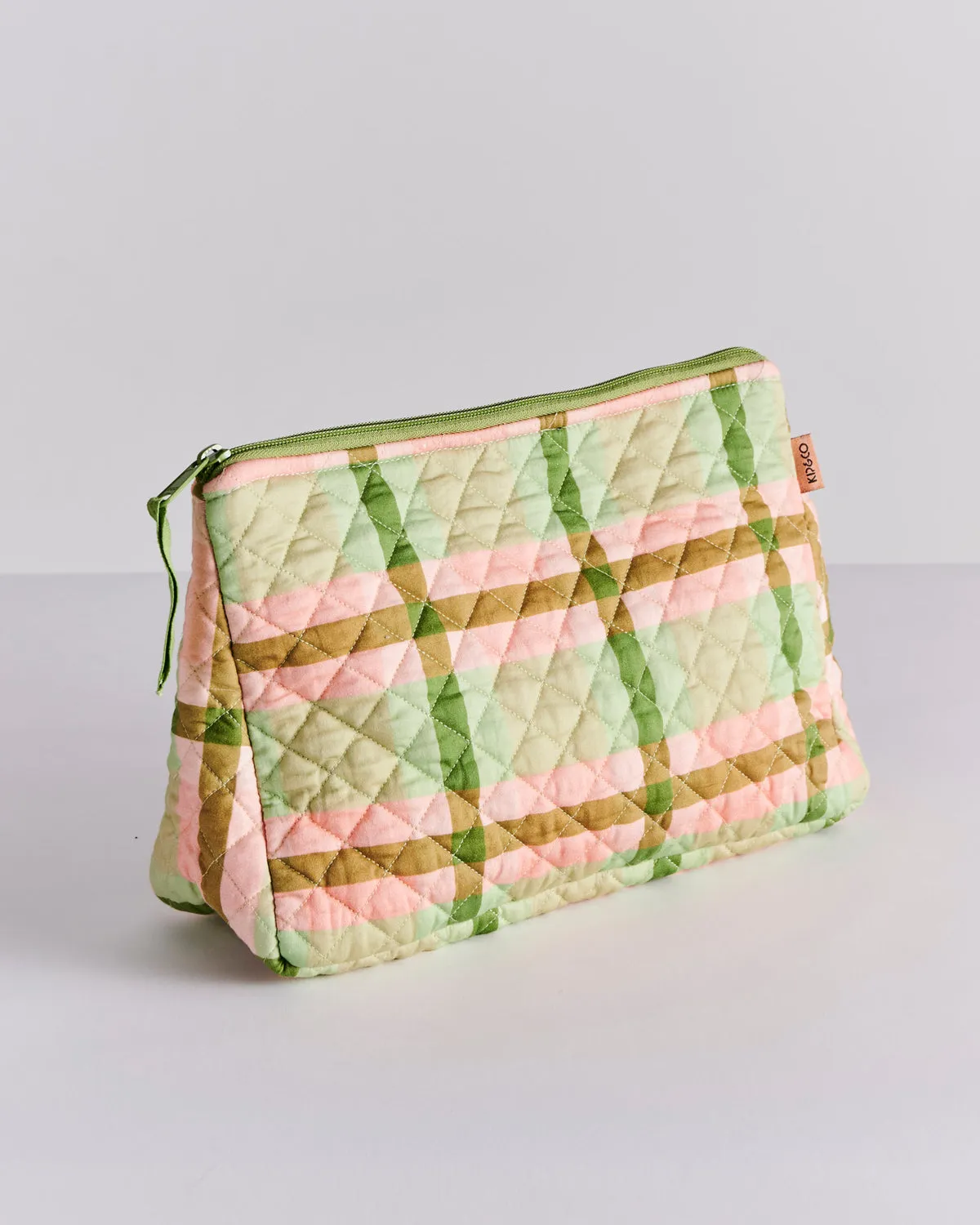 Pistachio Tartan Quilted Cotton Toiletry Purse - Kip&Co
