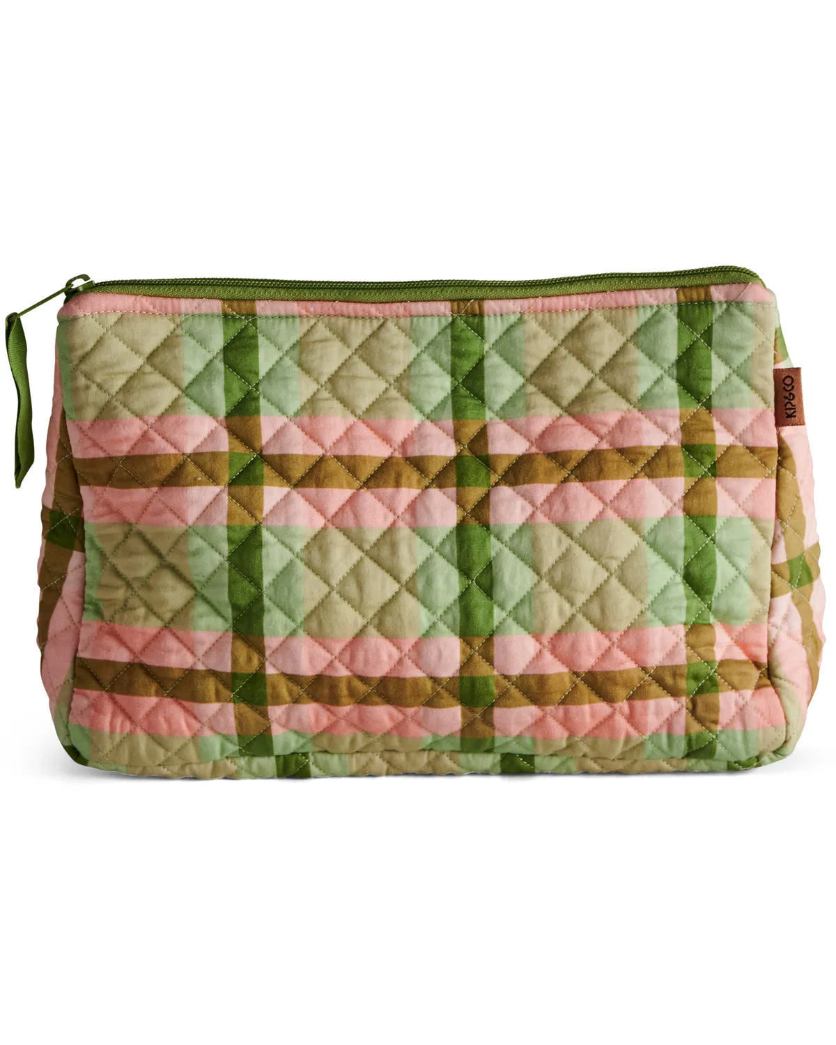 Pistachio Tartan Quilted Cotton Toiletry Purse - Kip&Co