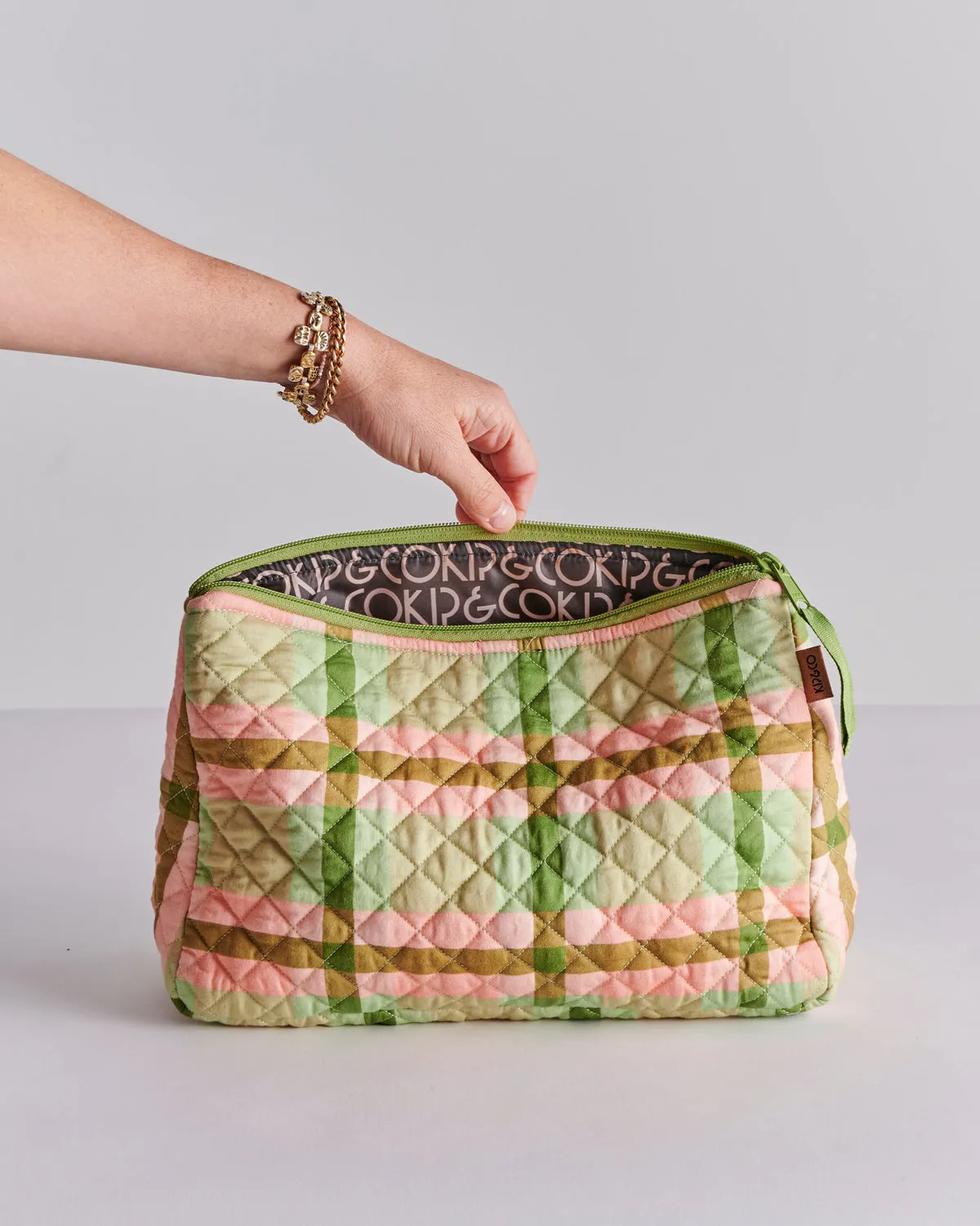 Pistachio Tartan Quilted Cotton Toiletry Purse - Kip&Co