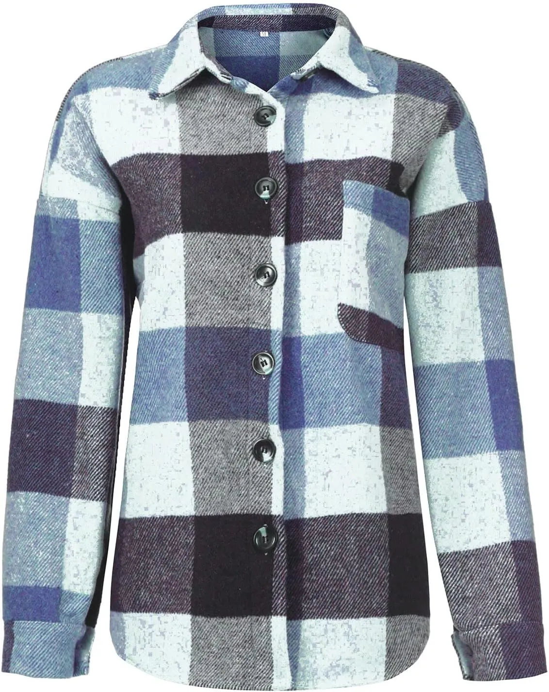 Plus Size Flannel Lapel Jacket Blouse Oversized Fall Shacket for Women Ladies Long Sleeve Fall Coat Plaid Long Shirt