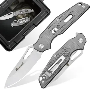 Pocket Knife for Men, Folding Knife with Clip, D2 Steel Blade Titanium Handle, Sharp EDC Tactical Knife fo Camping Hiking Survival Outdoor, Pocket Knives for Christmas Gift