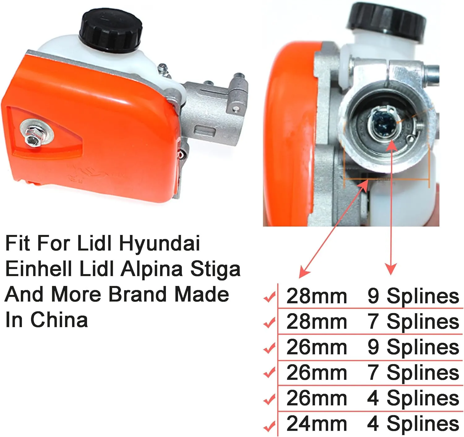 Pole Saw Gear Head Fit For Lidl Hyundai Einhell Lidl Alpina Stiga 26cc 33cc 43cc 52cc Multi Function Pole Saw Chainsaw (Tube 26mm Spline 4)