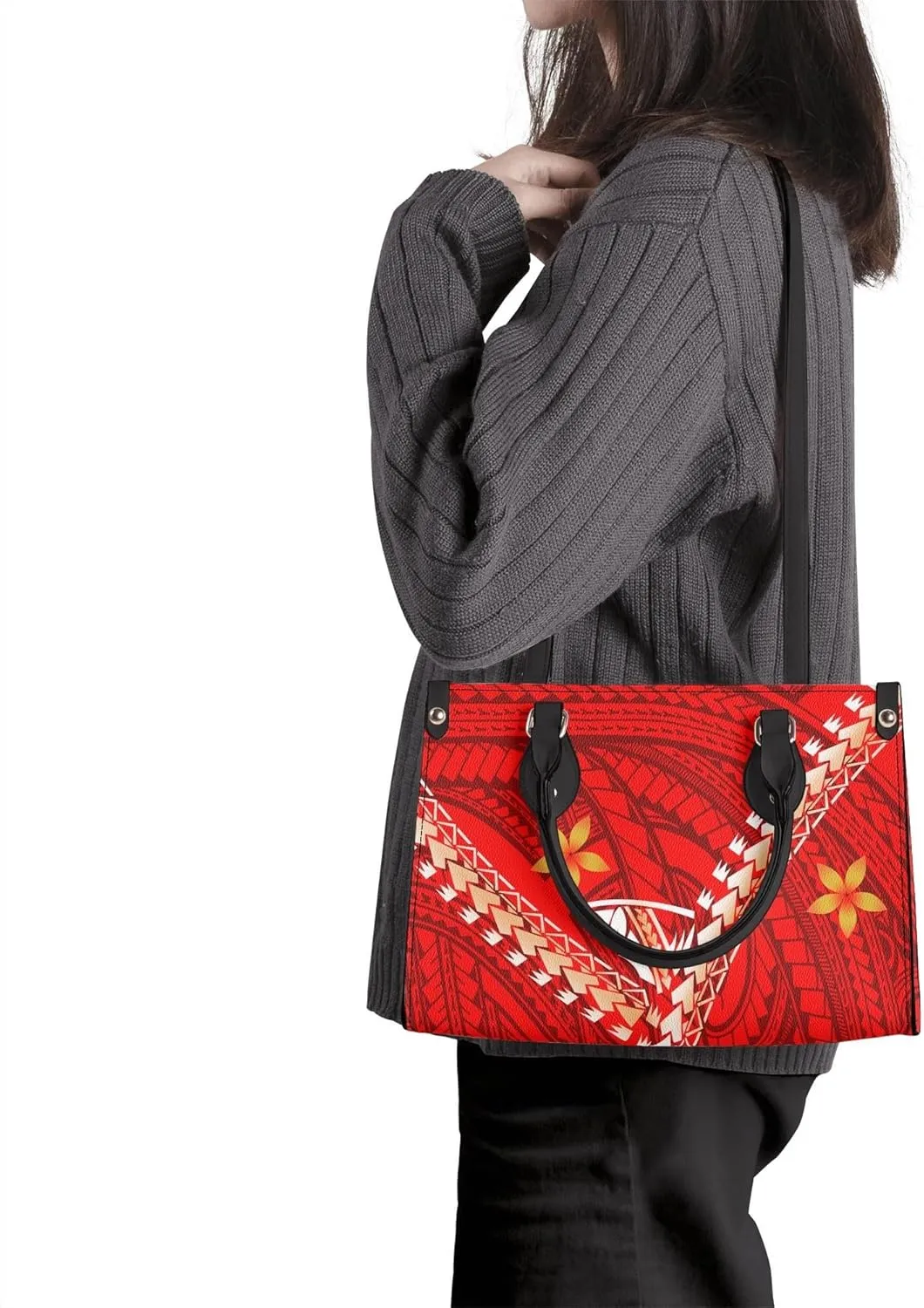 Polynesian Custom Handbag, A Two-Piece Set Of Women'S Single-Shoulder Bag And Wallet Samoan Tribal Pattern Design