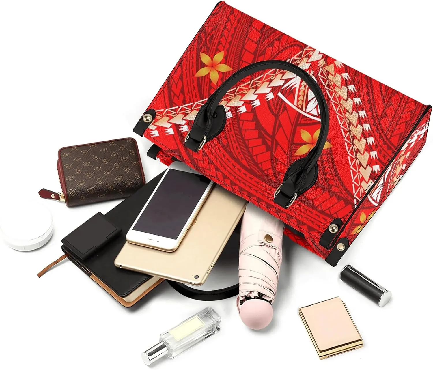 Polynesian Custom Handbag, A Two-Piece Set Of Women'S Single-Shoulder Bag And Wallet Samoan Tribal Pattern Design